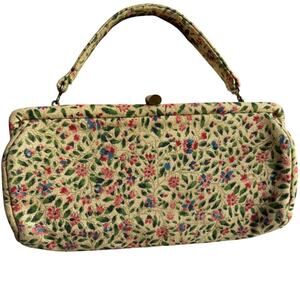 Vintage JR FLoral Tapestry Purse Attached Coin Purse Kiss Closure Shoulder Bag